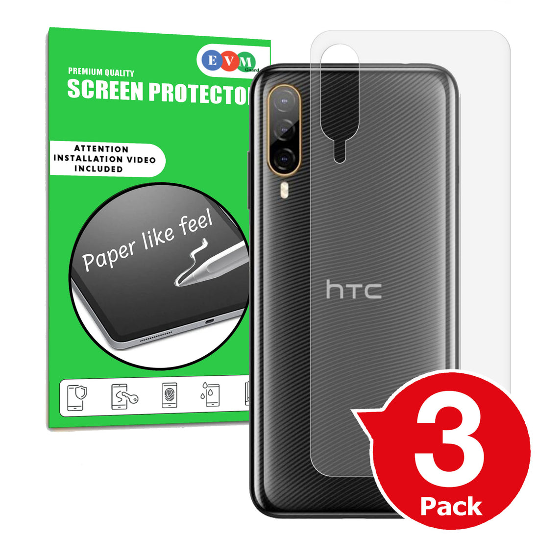 HTC Desire 22 Pro matte back protector cover paper like anti glare main image with box