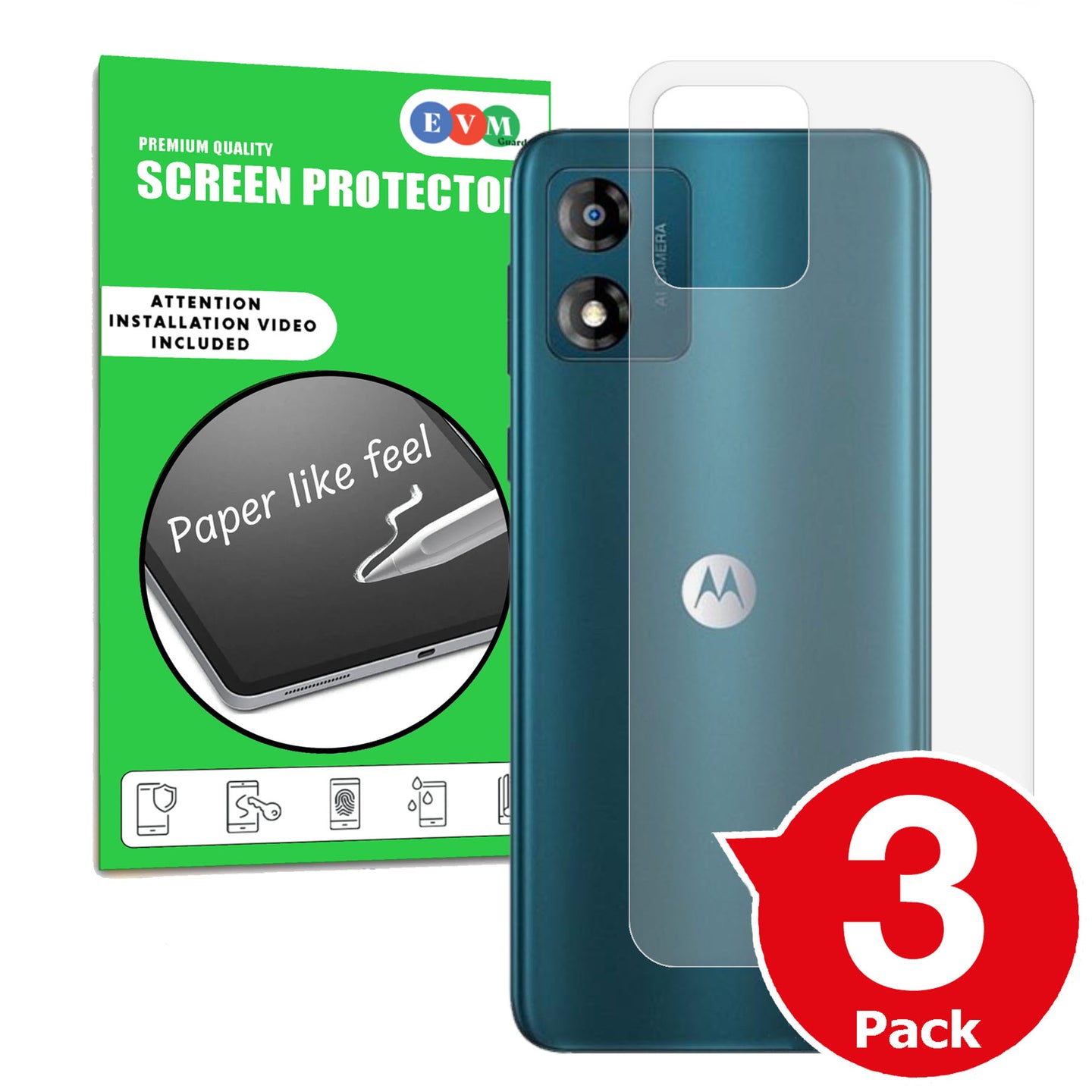 Motorola Moto E13 matte back protector anti glare paper like cover main image with box