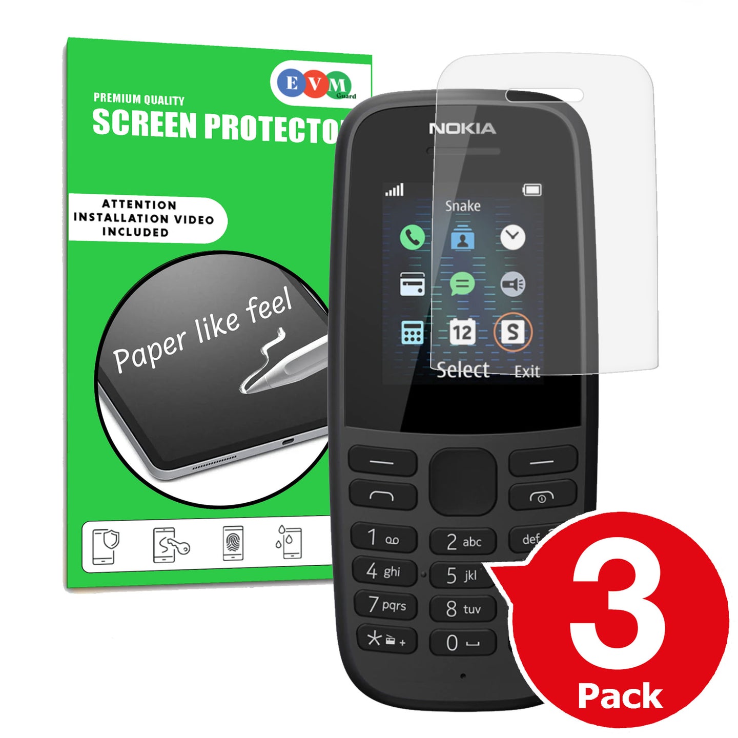 Nokia 105 2019 matte screen protector cover paper like anti glare main image with box