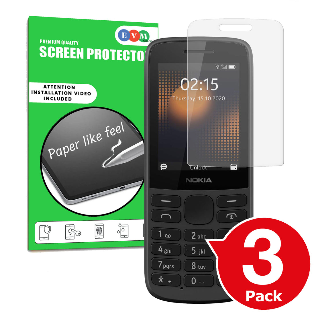 Nokia 215 4G matte screen protector cover paper like anti glare main image with box