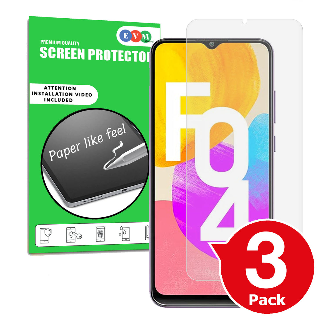 Samsung Galaxy F04 matte screen protector anti glare paper like main image with box