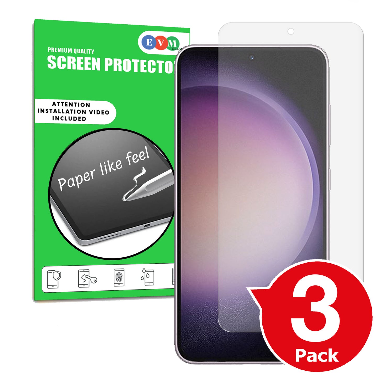 Samsung Galaxy S23 matte screen protector anti glare paper like main image with box